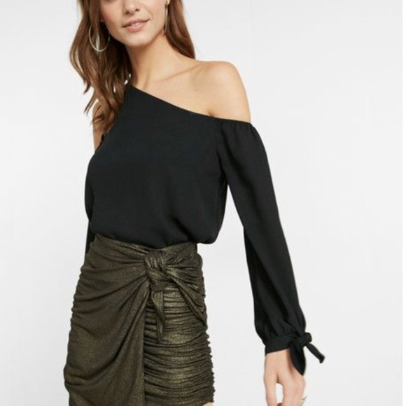 Express Tops - Express one shoulder tie-cuff blouse